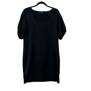 Ann Taylor Black Silky Balloon Short Sleeve Shift Dress Size L